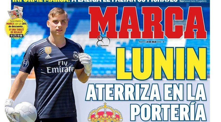 Marca засыпала Андрея Лунина комплиментами на первой странице номера (Фото)