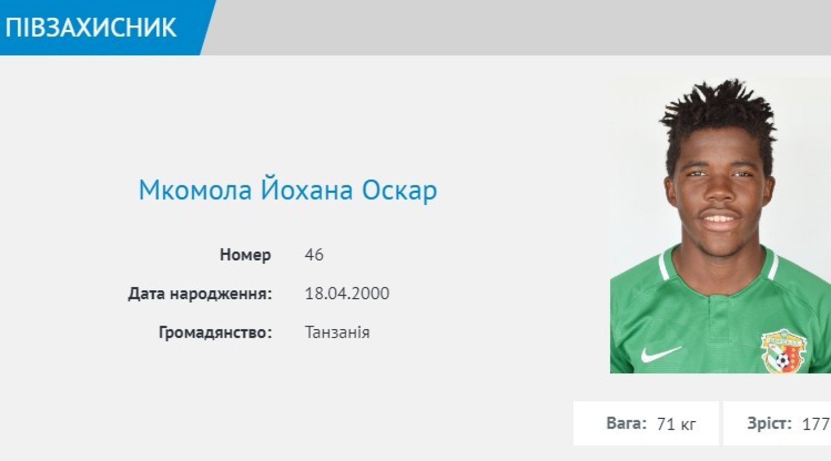 Офіційно: Мкомола Йохана Оскар - гравець "Інгульця"